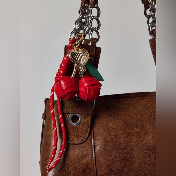 Red Leather Cherry Keychain - Picture 2 of 3